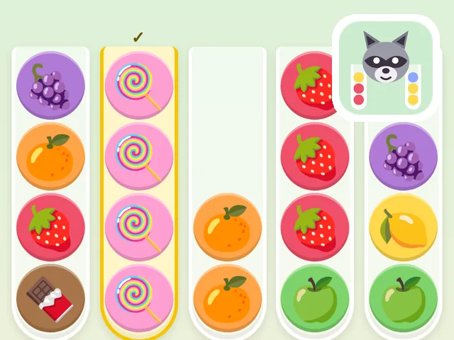 Raccoon Sort: jars of candy being sorted